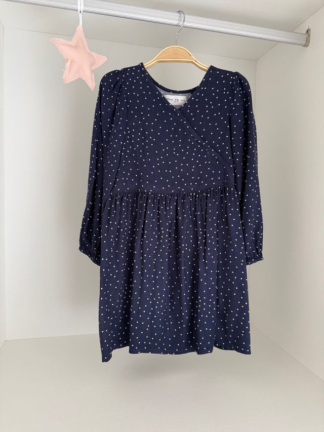 Vestido azul marino lunares blancos T. 5-6