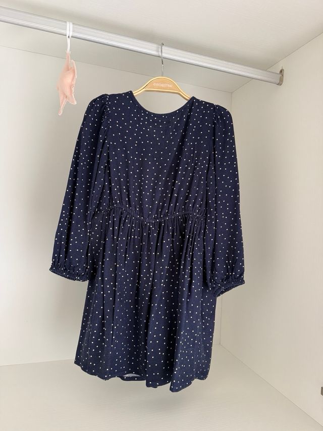 Vestido azul marino lunares blancos T. 5-6