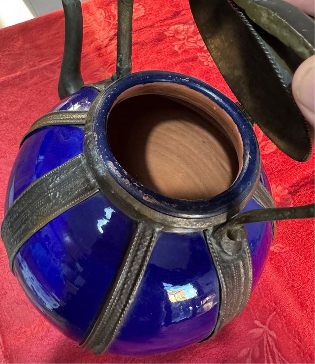 Brocca decorativa blu ceramica metallo
