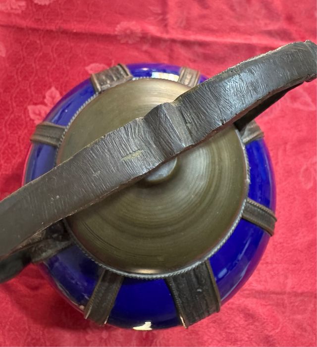 Brocca decorativa blu ceramica metallo