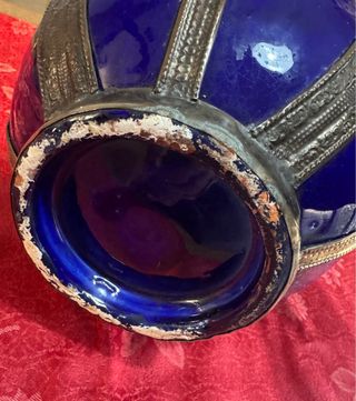 Brocca decorativa blu ceramica metallo