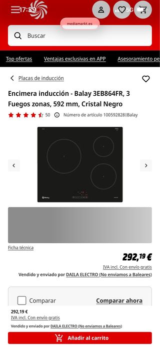encimera de inducción balay completamente nueva 