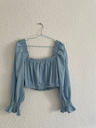 Blusa azul manga larga