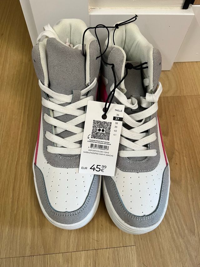 Zapatillas altas grises y rosas talla 37
