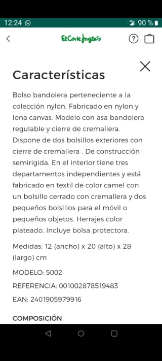 Bolso bandolera El Potro nylon marrón