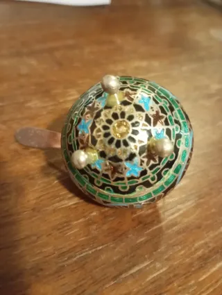Saliera vintage asiatica argento, cloisonnè.