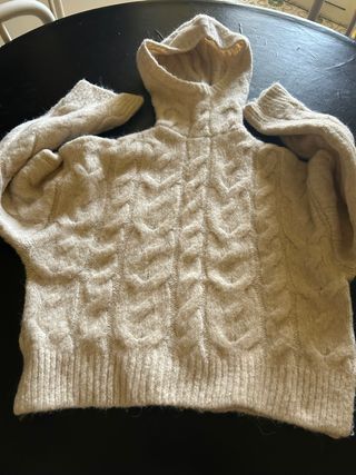 Maglione lana beige con cappuccio