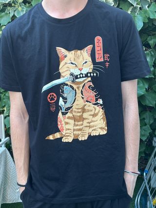 Camiseta Negra Gato Samurai