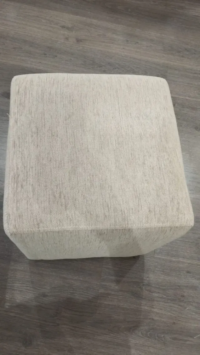 Puff Asiento Tapizado Tela Beige Gris