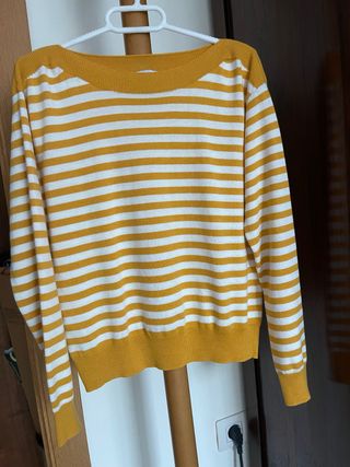 Jersey de punto fino rayas mostaza y blanco