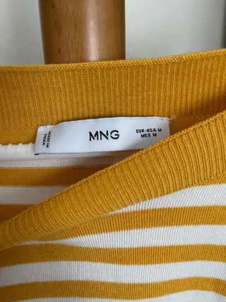Jersey de punto fino rayas mostaza y blanco