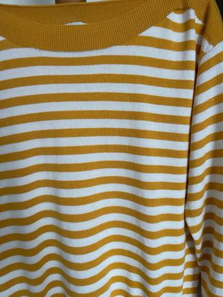Jersey de punto fino rayas mostaza y blanco