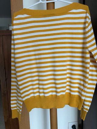 Jersey de punto fino rayas mostaza y blanco