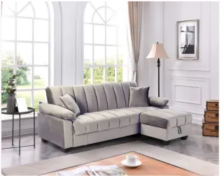 Sofá cama seccional gris y beige