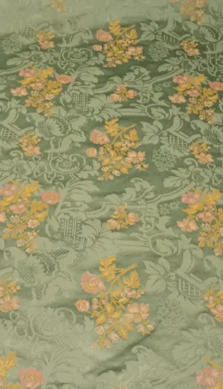 Tessuto damascato floreale verde e giallo