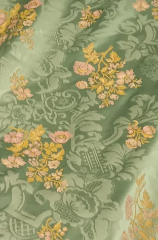 Tessuto damascato floreale verde e giallo