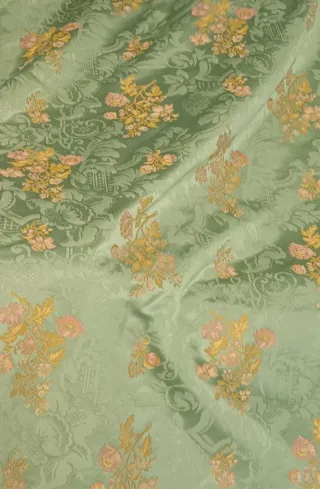 Tessuto damascato floreale verde e giallo