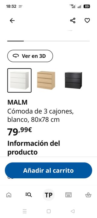 Cassettiera bianca Ikea a 3 cassetti