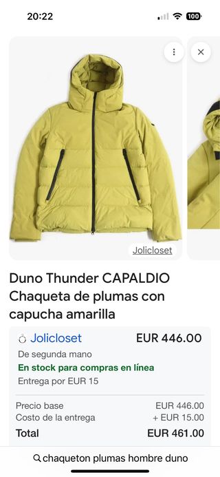 Plumas Duno Hombre Talla XL Amarilla