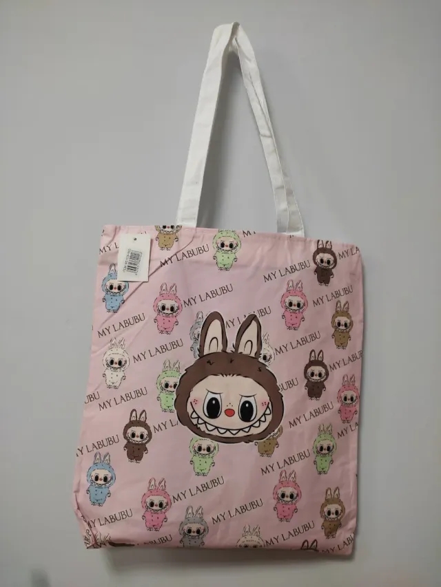 Bolso Tote rosa con estampado Labubu