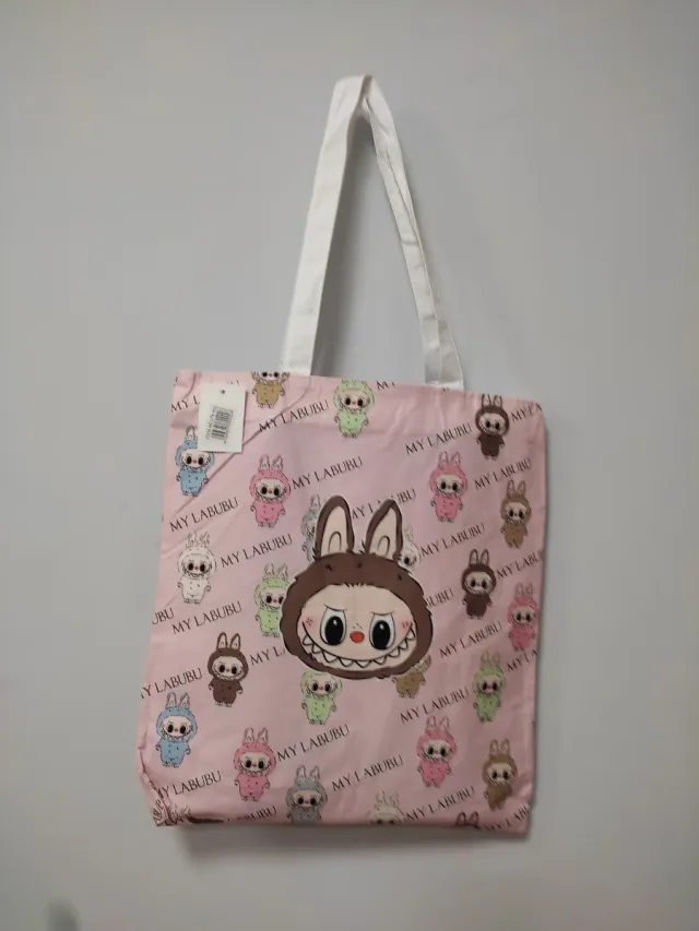 Bolso Tote rosa con estampado Labubu
