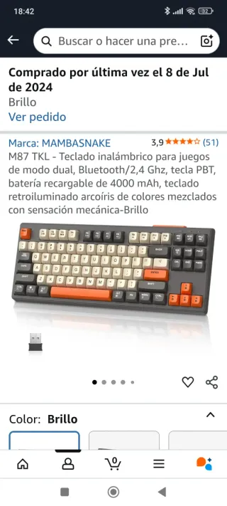 Teclado M87 TKL Inalámbrico RGB