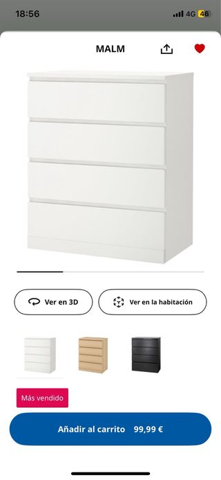 Cassettiera MALM in legno con bordo rotto