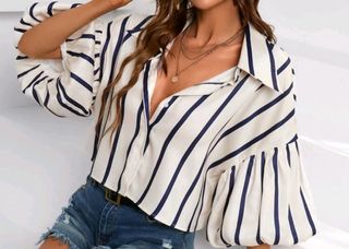 Blusa elegante rayas azul y blanco