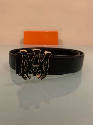 Cintura Amiri Nera con Fibbia Logo Oro