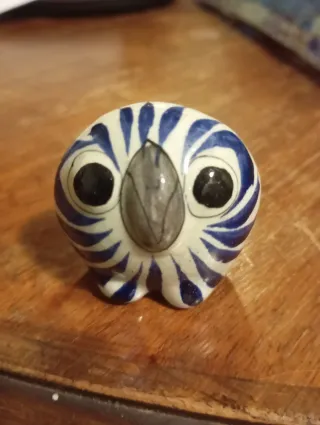 Gufo Ceramica di Tonalà, blu e bianco.