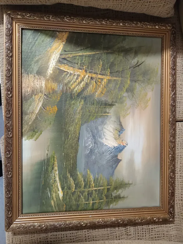 Lienzo pintado paisaje montañoso