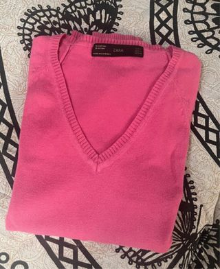 Maglione Zara Scollo a V Rosa Taglia M