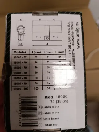 Cilindro Cerradura Alta Seguridad Mod. 18000 