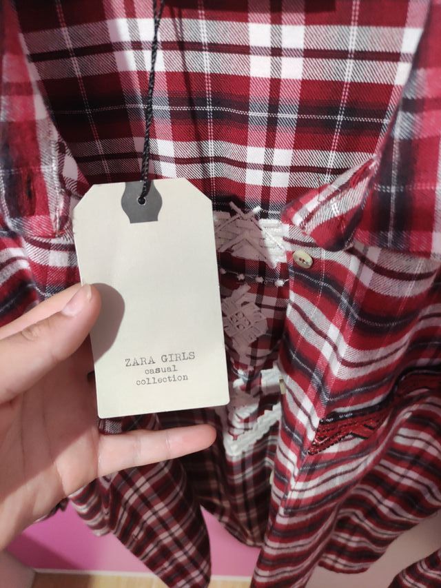 Camisa cuadros Zara roja y blanca