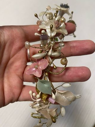 Tocado Novia Flores Perlas Dorado Rosa