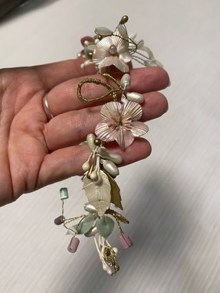 Tocado Novia Flores Perlas Dorado Rosa