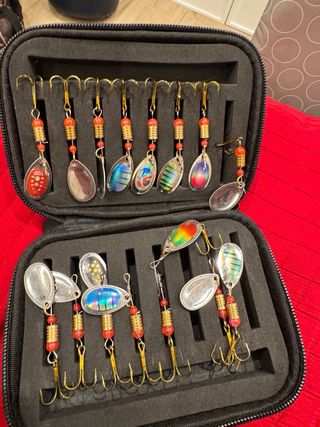 Caja de pesca: señuelos, plomos y aparejos