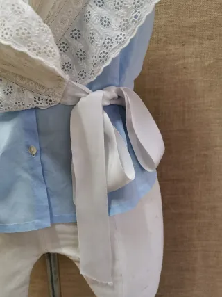Blusa vintage romántica encajes y cintas seda, S/M