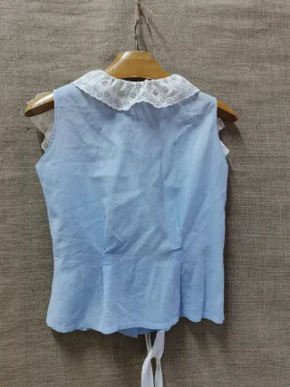 Blusa vintage romántica encajes y cintas seda, S/M