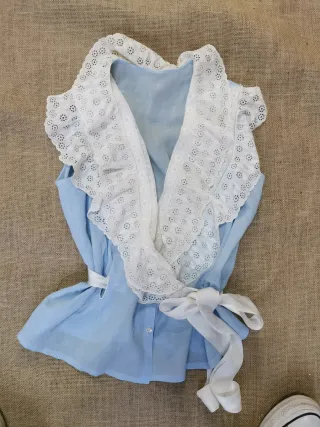 Blusa vintage romántica encajes y cintas seda, S/M