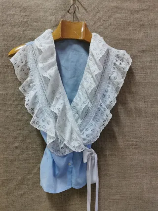 Blusa vintage romántica encajes y cintas seda, S/M