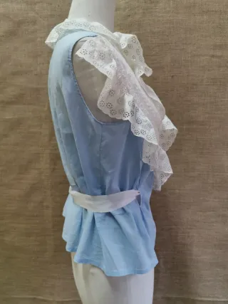 Blusa vintage romántica encajes y cintas seda, S/M