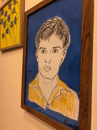 Retrato Ian Curtis azul y amarillo