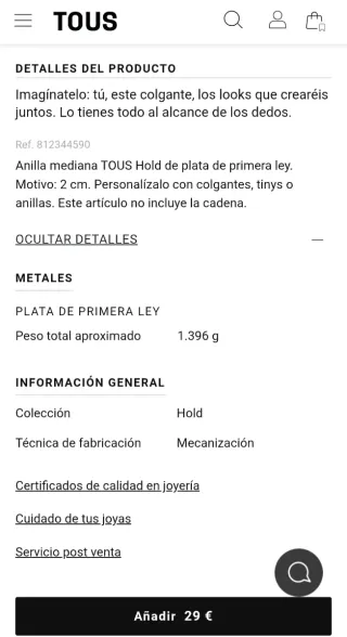 Anilla Tous Plata Mediana