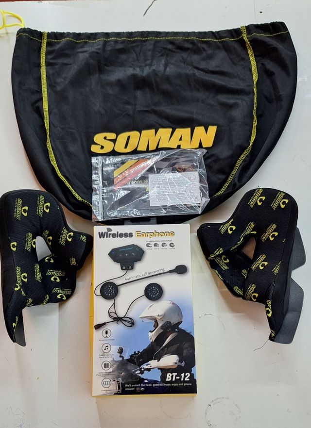 Casco de moto Soman azul y morado + Earphone