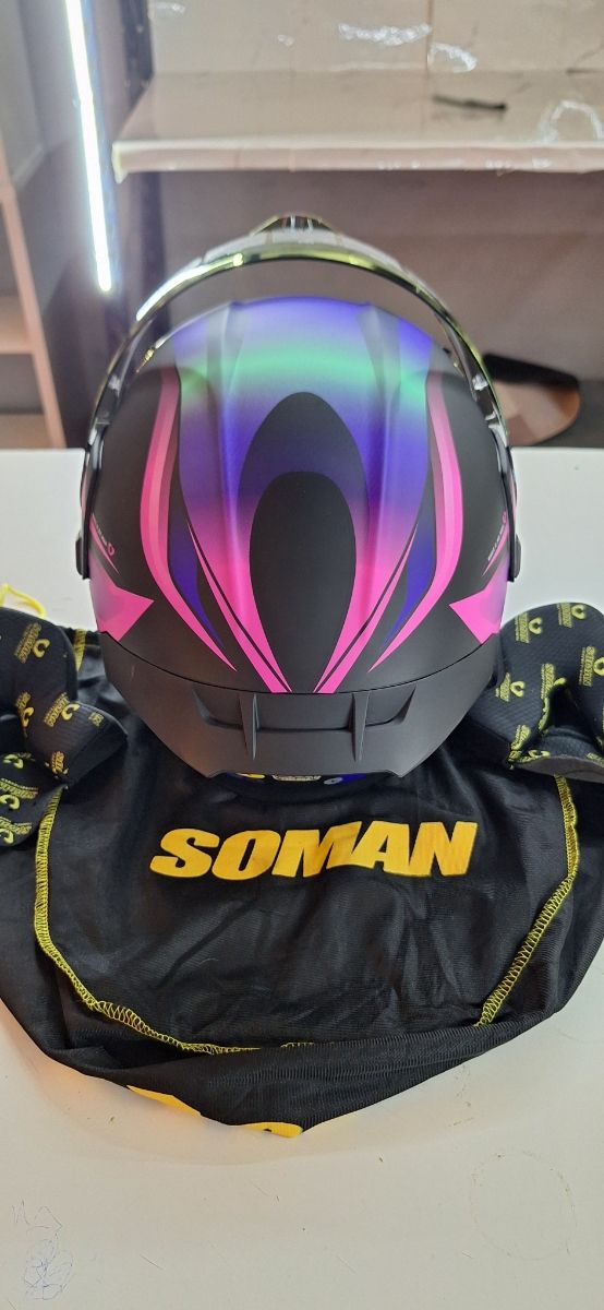 Casco de moto Soman azul y morado + Earphone