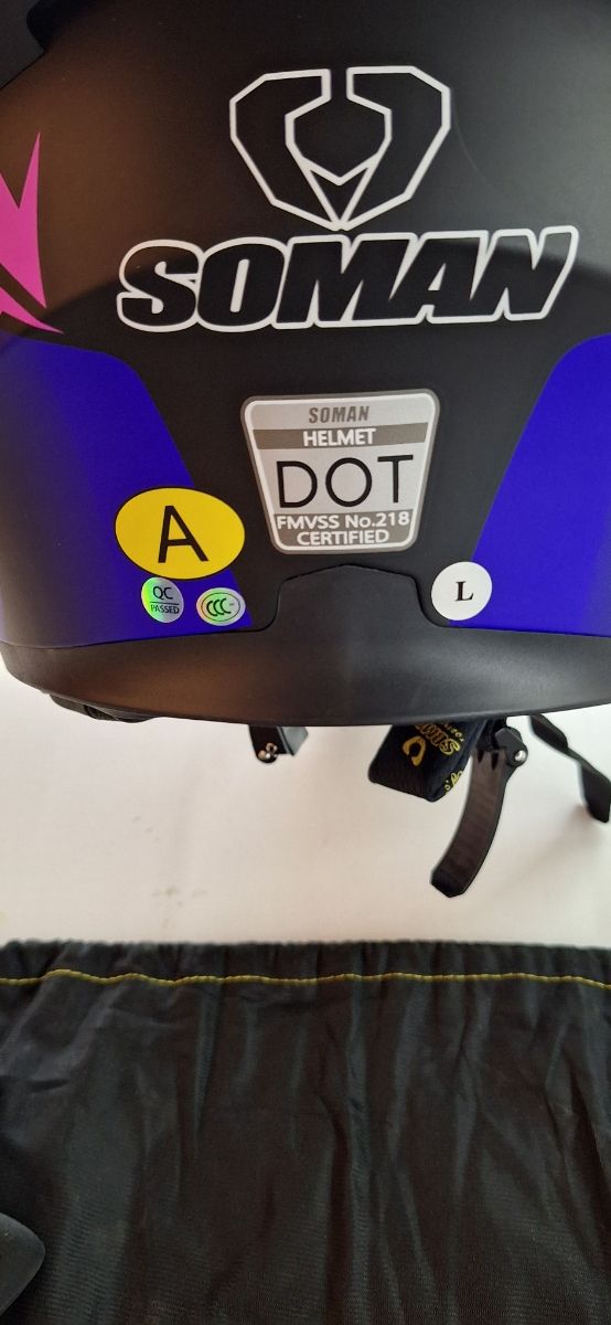 Casco de moto Soman azul y morado + Earphone