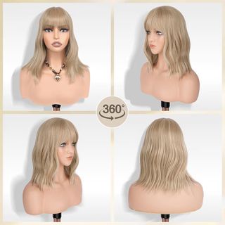 Peluca rubia ondulada con flequillo