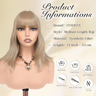 Peluca rubia ondulada con flequillo