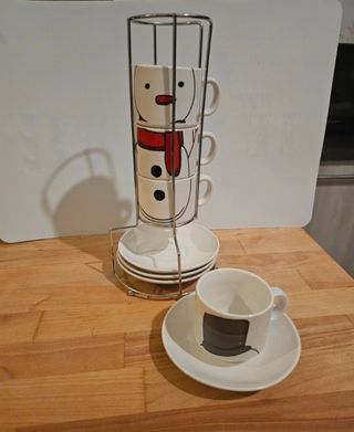 Set Natale 4 tazzine e piattini pupazzo di neve